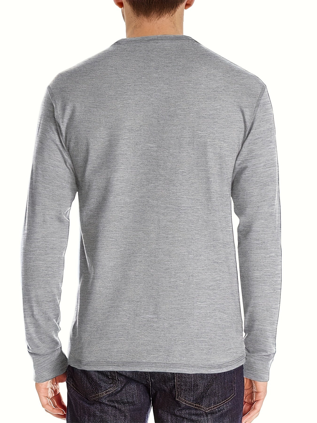 Men's Solid Long Sleeve Button T-shirt for Autumn