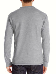 Men's Solid Long Sleeve Button T-shirt for Autumn