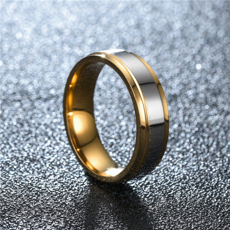 High-End Double Step Mirrored Golden SS Ring for Couples