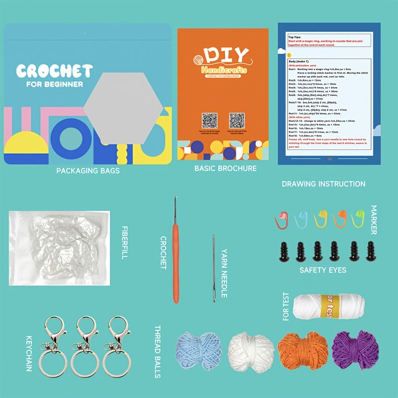 Crochet Kit Full Set Doll Key Pendant Pet Ornament Whale Beanie DIY Doll Learn