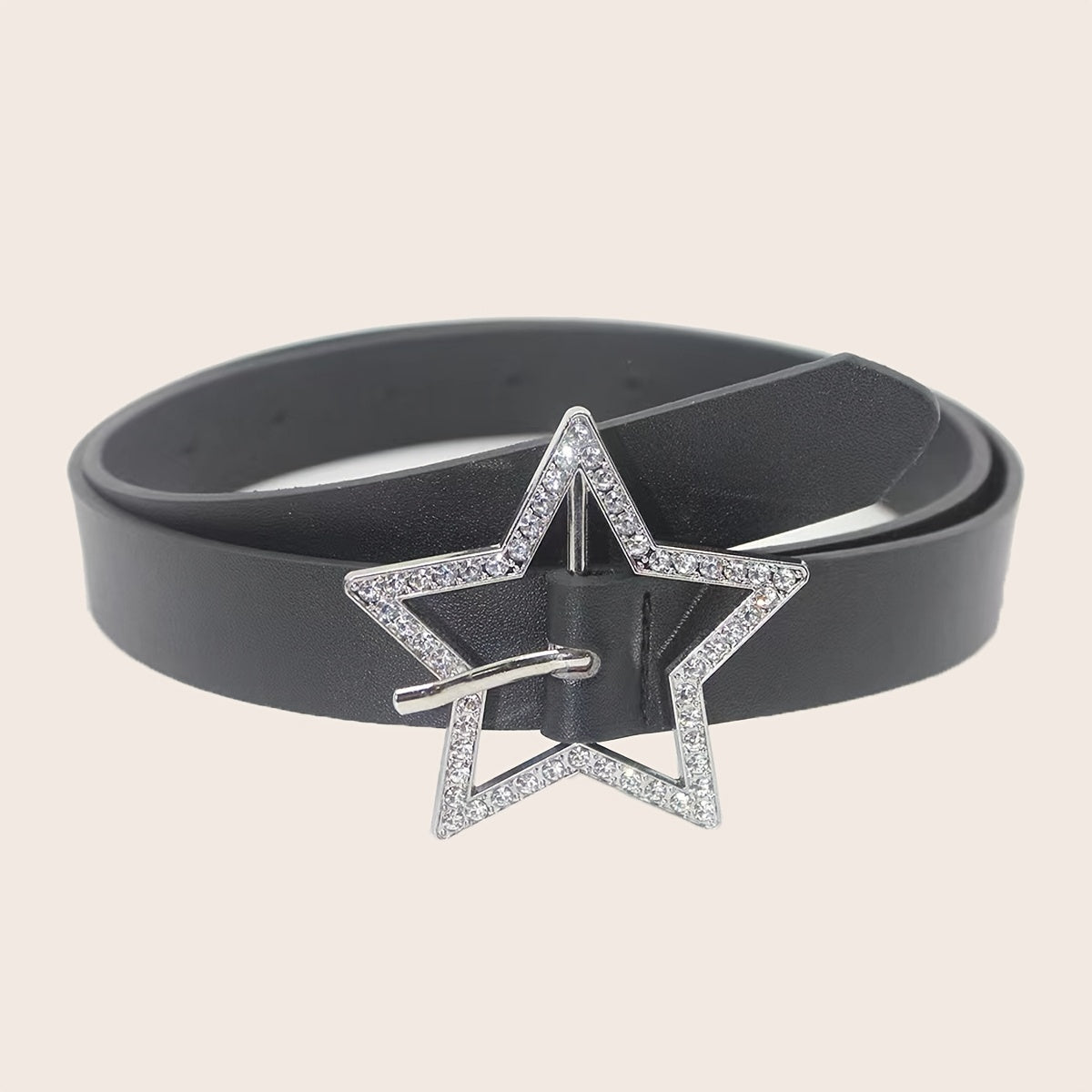 Pink Y2K PU Leather Belt Rhinestone Inlaid Pentagram Buckle Waistband