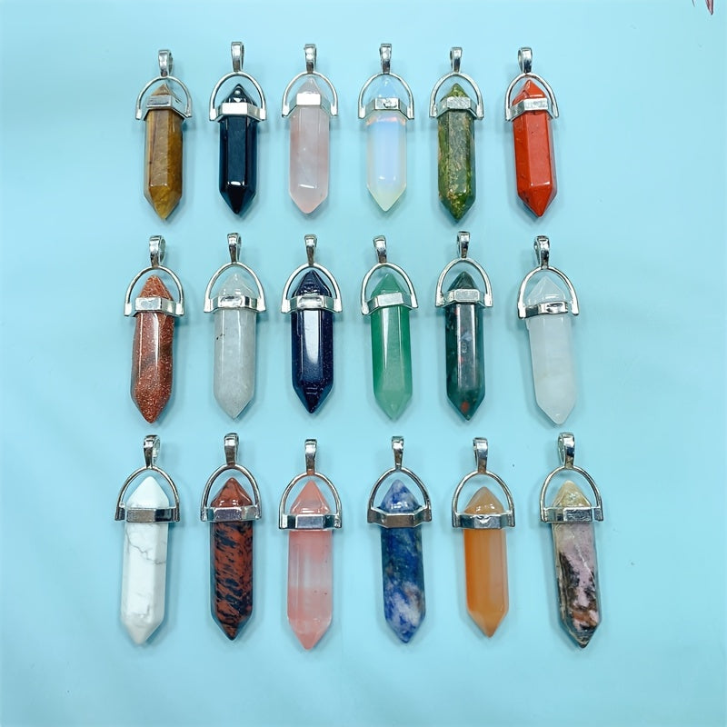 Crystal Tower Pendant Natural Quartz Point Wand Charm Obelisk 41mm