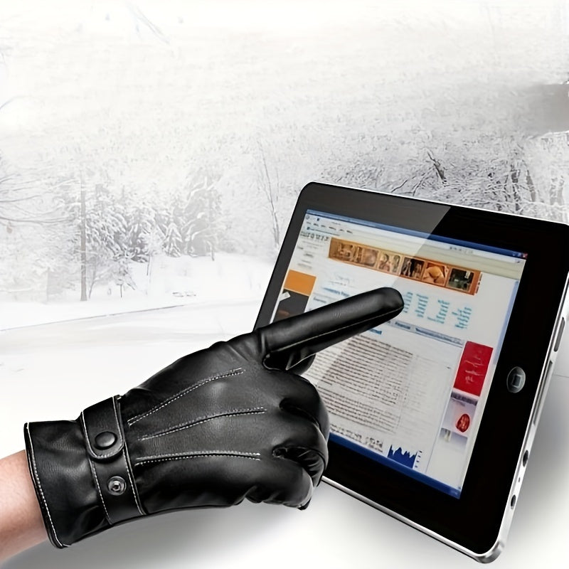 Winter Thick PU Leather Gloves For Men - Cycling Skiing Warm Glove