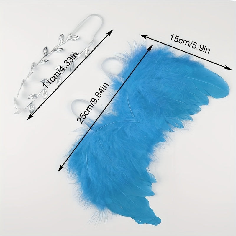 2pc Leaf Headband & Angel Feather Set for 0-3 Months Baby Photo Props
