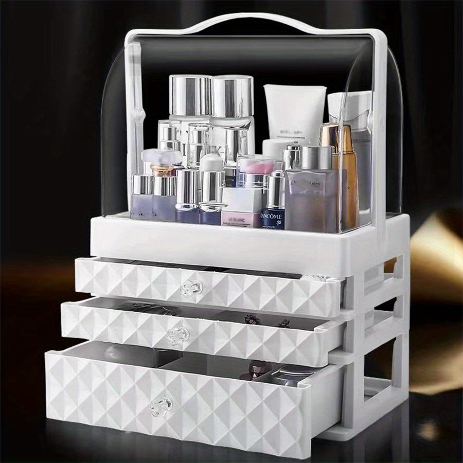 Portable Makeup Organizer with Drawer & Lid Waterproof Dustproof Storage Case