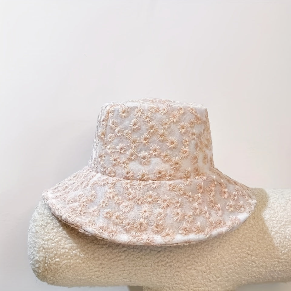 Mesh Lace Flower Embroidery Fisherman Hat for Women