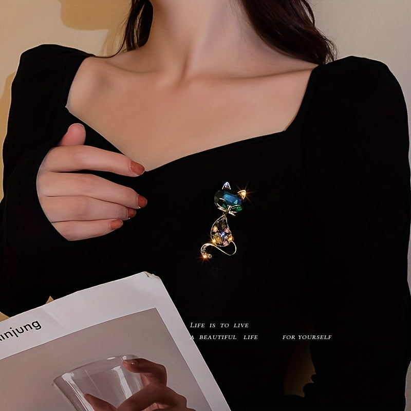 Kitty Rhinestone Lapel Pin Brooch Jewelry