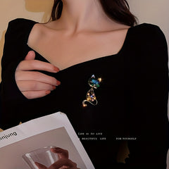 Kitty Rhinestone Lapel Pin Brooch Jewelry