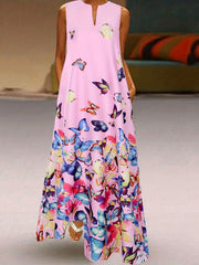  Butterfly Print Maxi Dress with Pockets