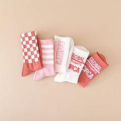 5 Pairs Letter & Striped Print Mid Tube Socks