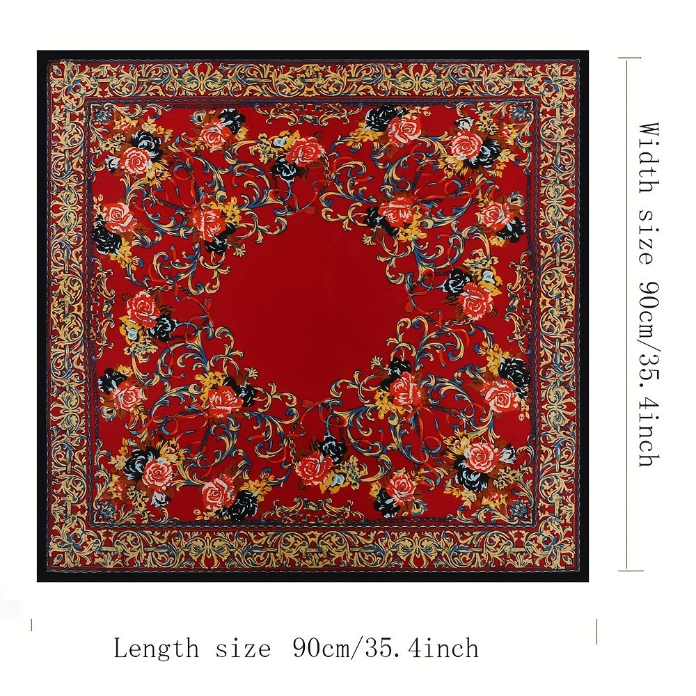 Boho Floral Print Satin Bandana Vintage Square Scarf Silk Shawl