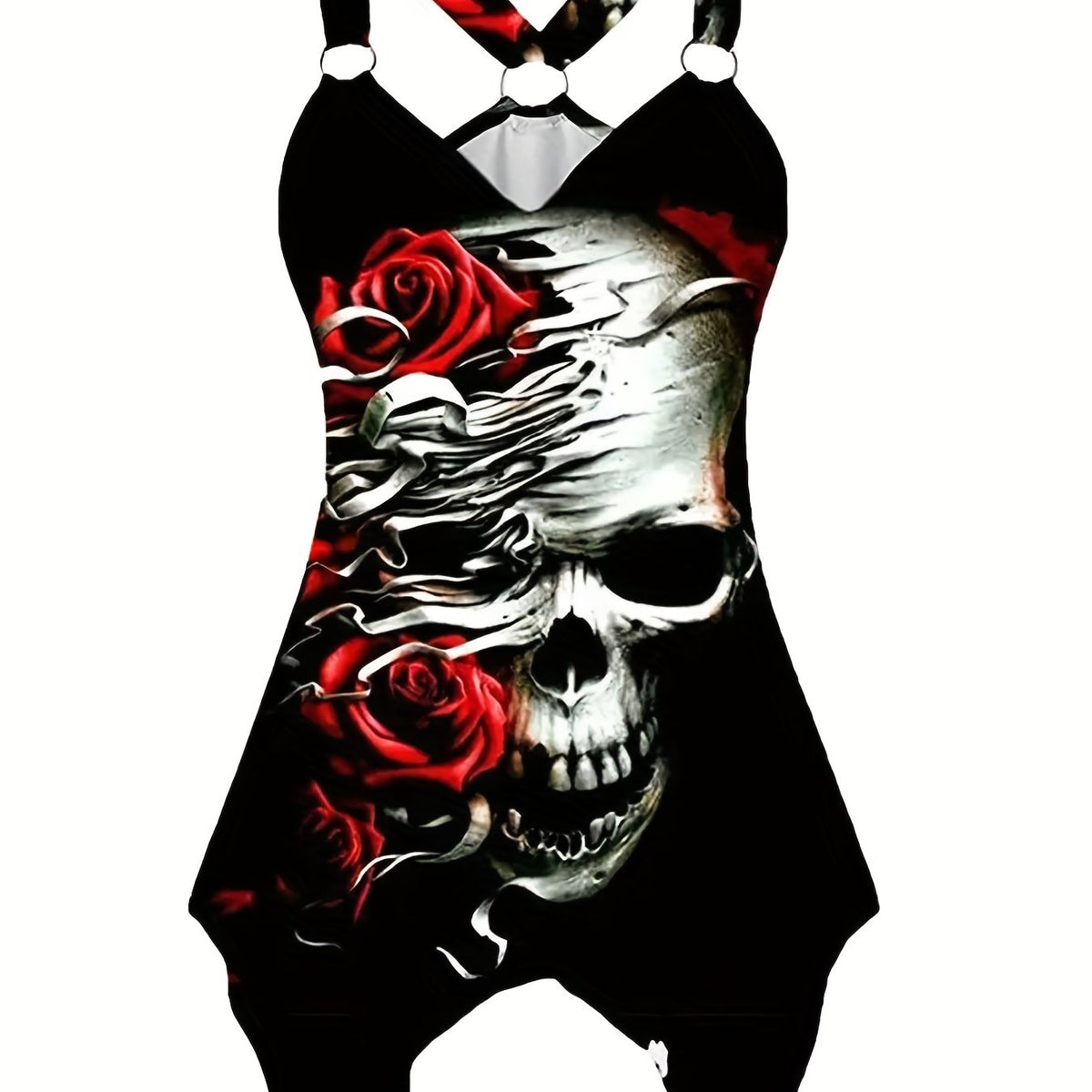  Gothic Skull & Rose Print Cami Top