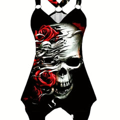  Gothic Skull & Rose Print Cami Top