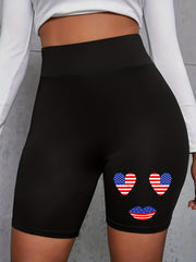  Independence Casual Shorts Women's Plus Flag Heart Print Biker Shorts