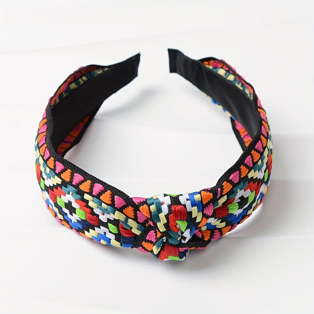 Embroidered Knotted Headband for Women Ethnic Style Hair Hoop Headdress