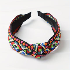 Embroidered Knotted Headband for Women Ethnic Style Hair Hoop Headdress