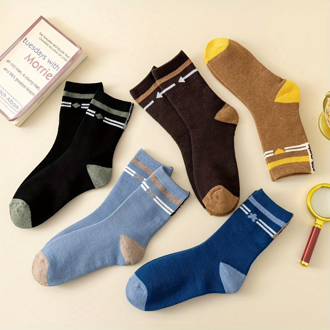 5 Pairs Geometric Pattern Socks Soft Mid Tube Stockings