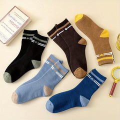 5 Pairs Geometric Pattern Socks Soft Mid Tube Stockings