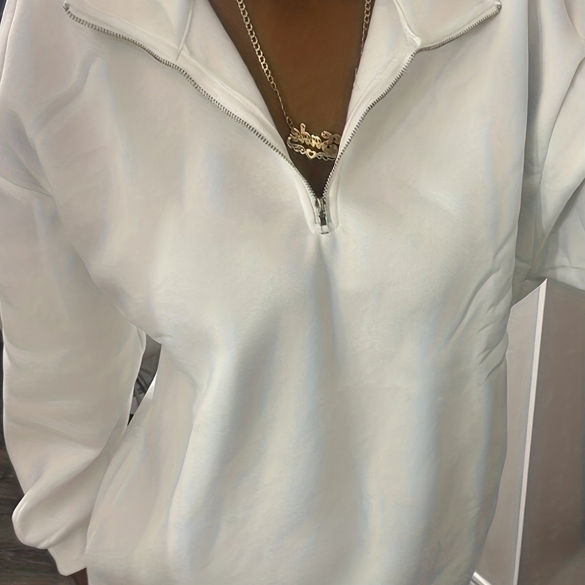 Solid Quarter Zip Sweatshirt Casual Long Sleeve Sweatshirt for Women
