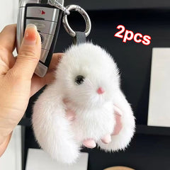 2pcs Rabbit Pendant Plush Toy Keychain for Backpack or Car Keys Party Style