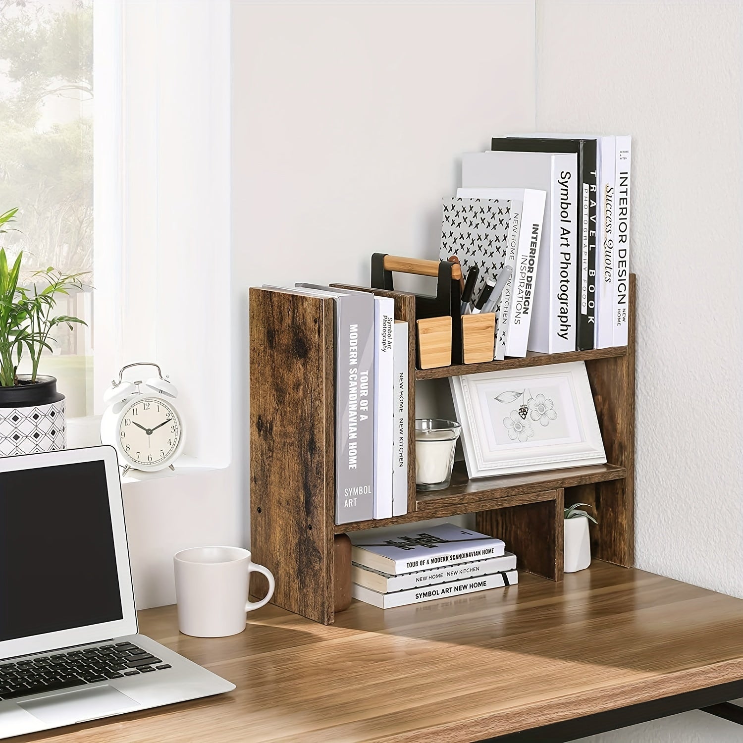Wooden Office Storage Rack Desktop Organizer Display Shelf