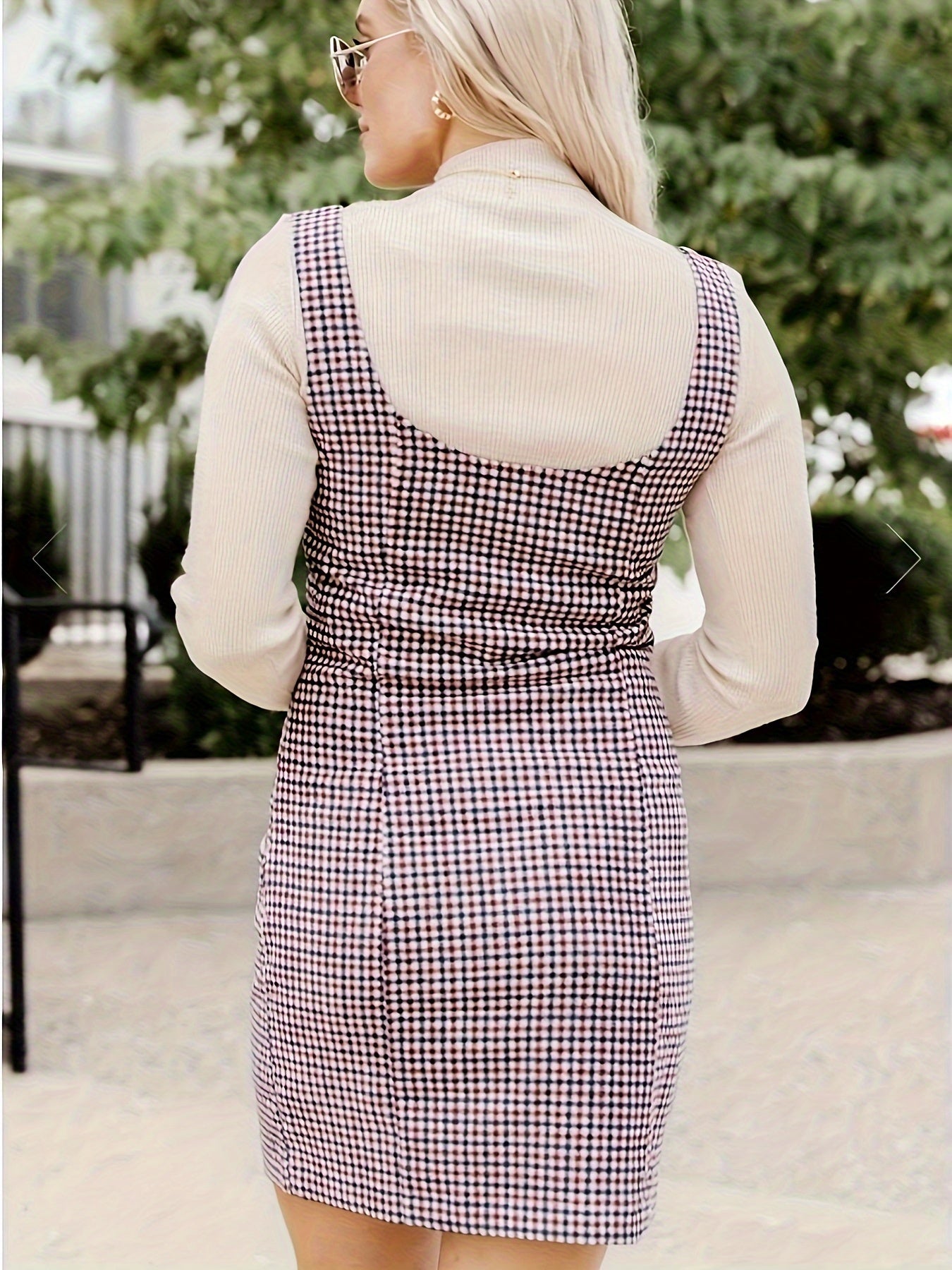  Plaid Print Round Neck Mini Tank Dress