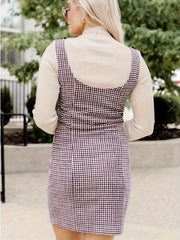  Plaid Print Round Neck Mini Tank Dress