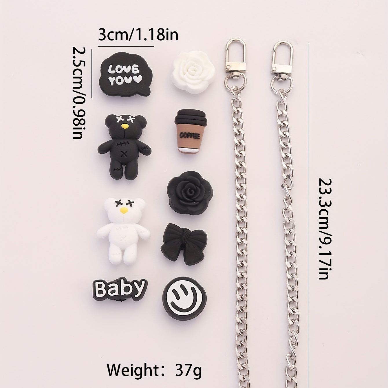 11pcs Cartoon Shoe Charm Set - Chain & Pattern Clogs Buckle For Sandal Slipper