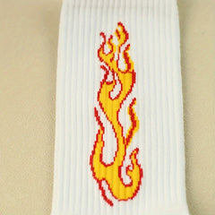 3 Pairs Flame Print Socks Comfy & Breathable Women's Mid Tube Stockings