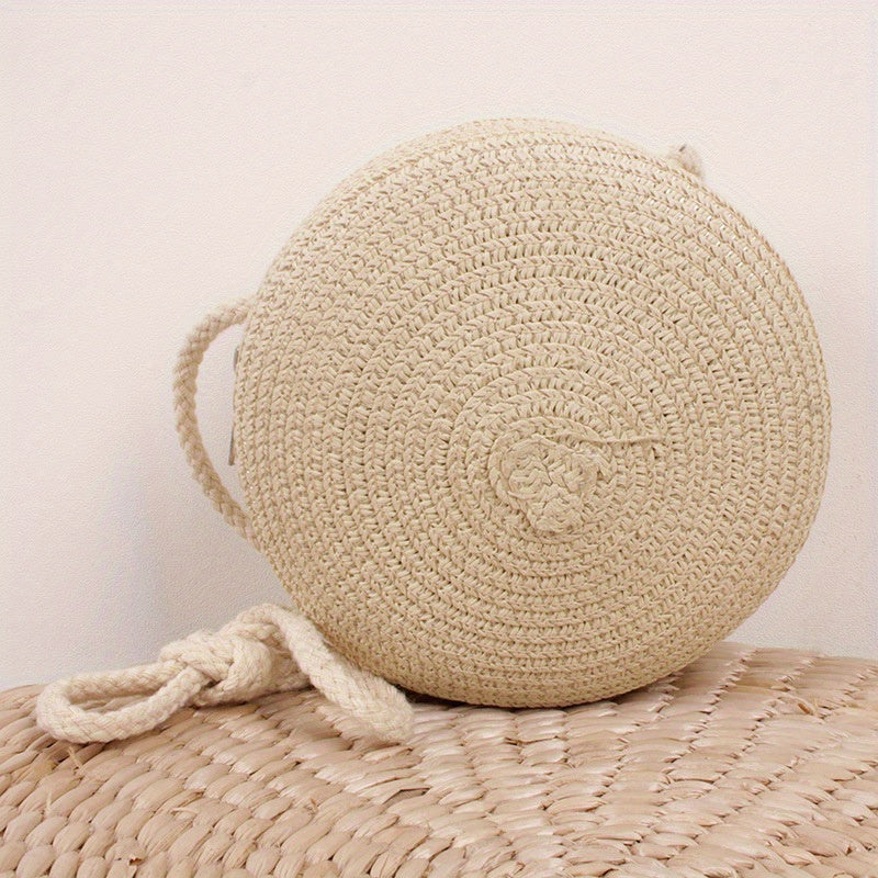Straw Woven Crossbody Bag Braided Circle Purse Mini Beach Bag