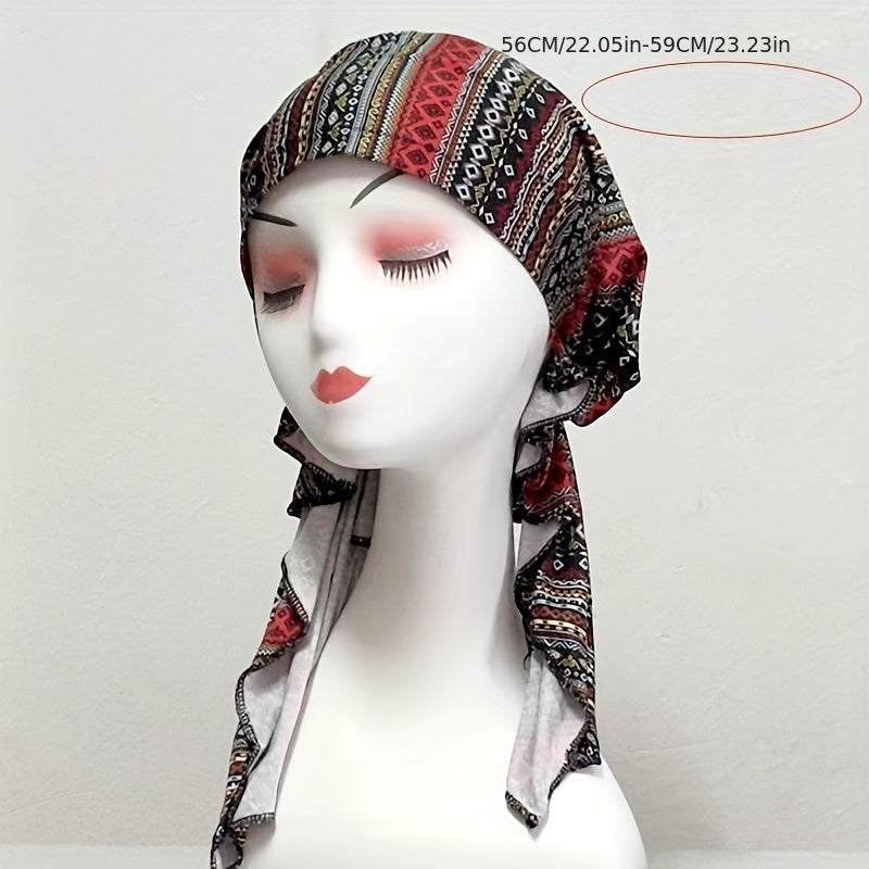 Vintage Tie Dye Print Turban Cap Boho Head Wraps Elastic Headscarf Women