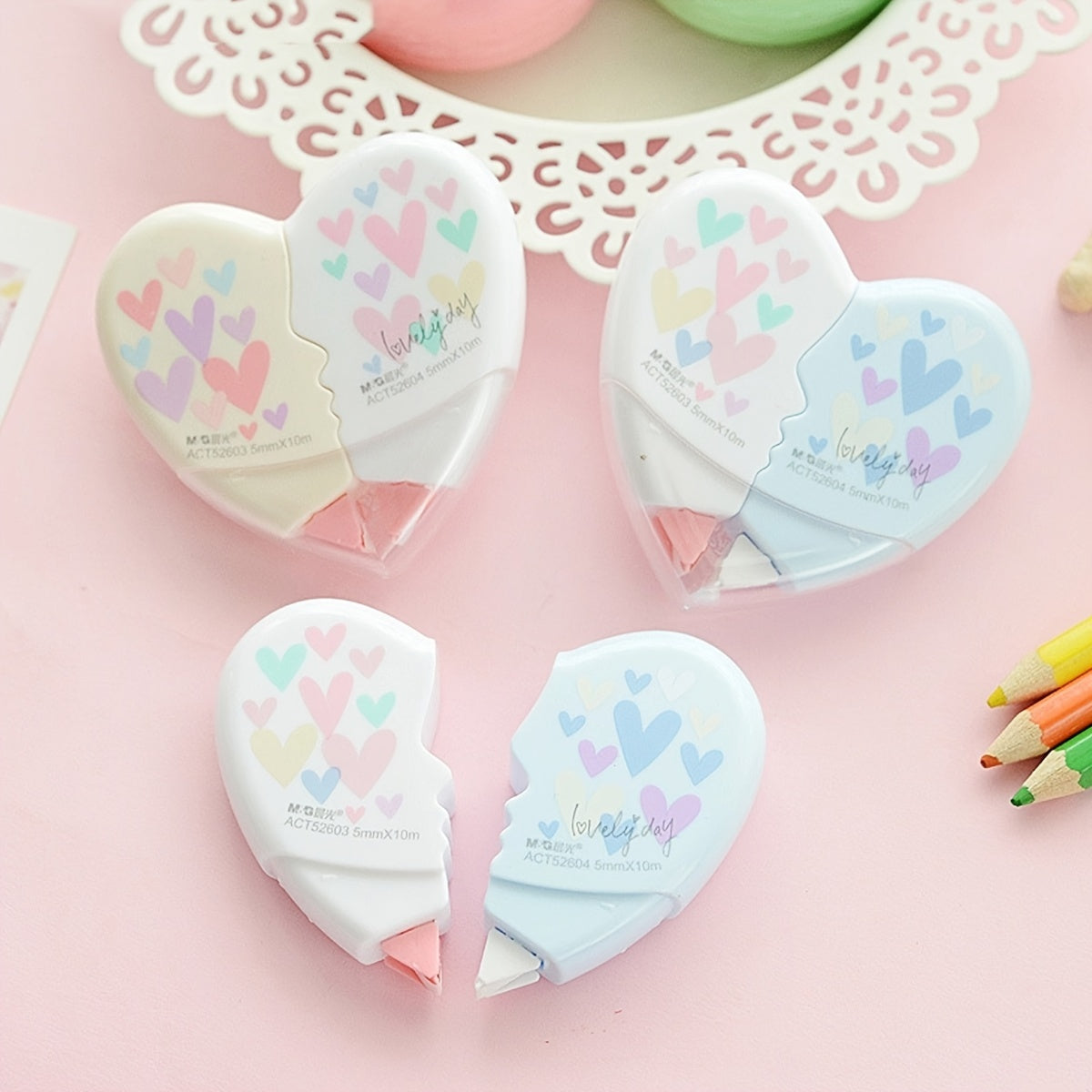 2pcs Heart-shaped Correction Tape, Creative Design