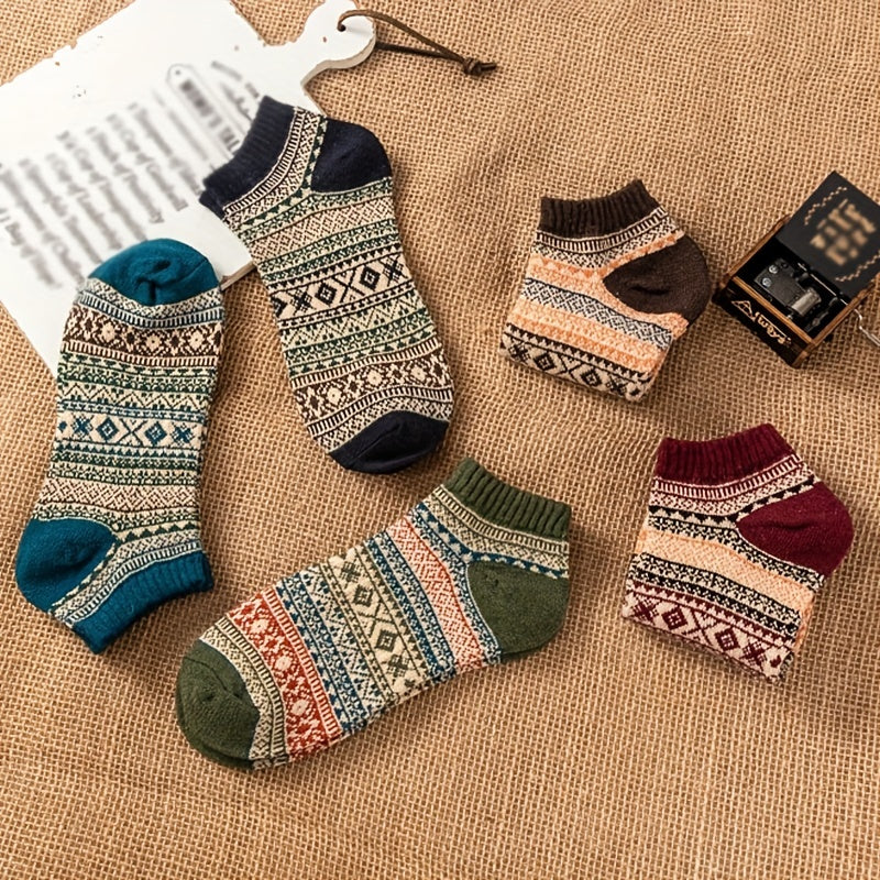 5 Pairs Geometric Pattern Low Cut Ankle Socks Women's Stockings