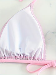  Metallic Halter Bra & Tie Side Panty Bikini Set