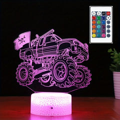 Monster Truck Night Lights 3D Lamp with USB Cable & Remote Control