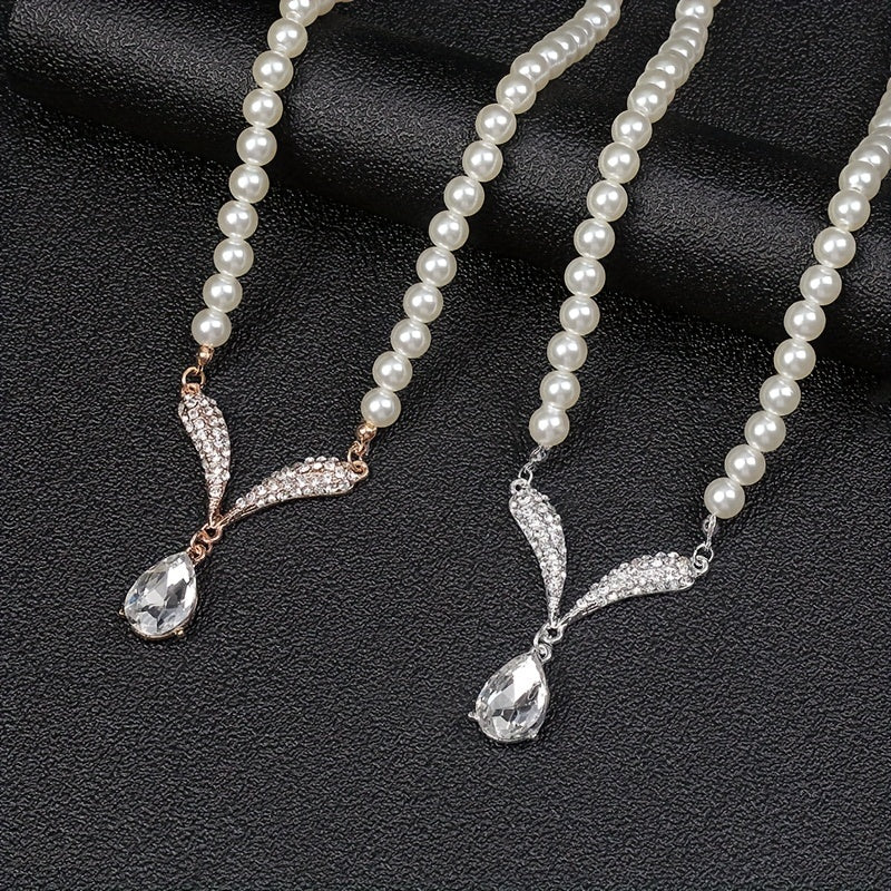 Vintage Faux Pearl Necklace & Earrings Set for Women