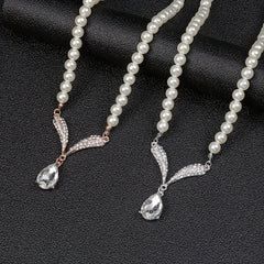 Vintage Faux Pearl Necklace & Earrings Set for Women