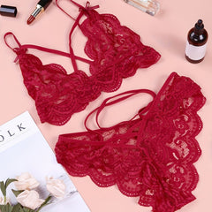 Romantic Lace Lingerie Set Scallop Trim Triangle Bra & Panties