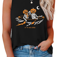Funny Pumpkin Skull Plus Size Halloween Tank Top