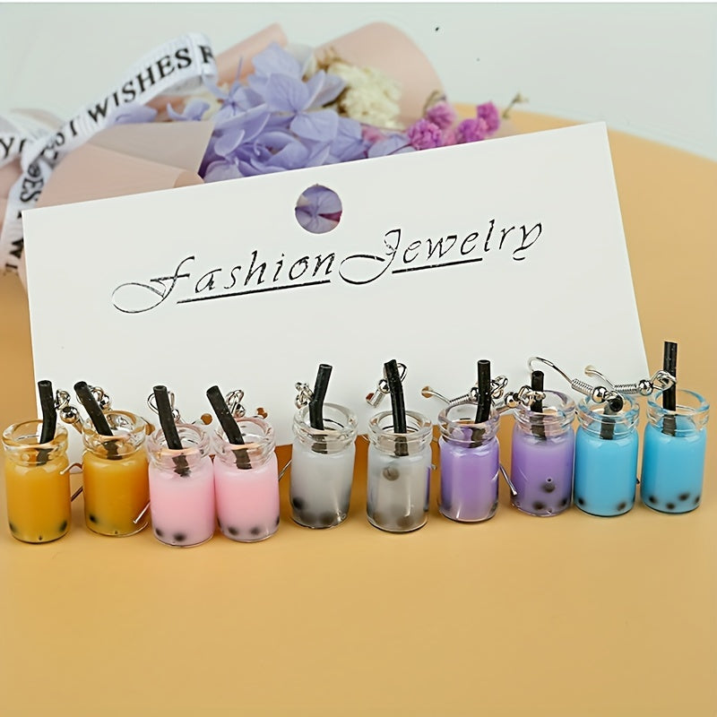 5 Pairs Girls Funny Milk Tea Drop Earrings for Party Birthday Gift