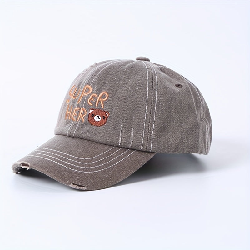 Kids Alphabet Bear Embroidered Baseball Cap for Outdoor Activities