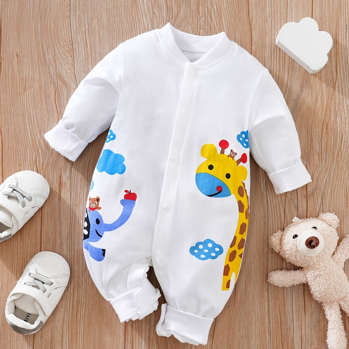 Baby Boys Animal Pattern Cotton Long Sleeve Romper Jumpsuit