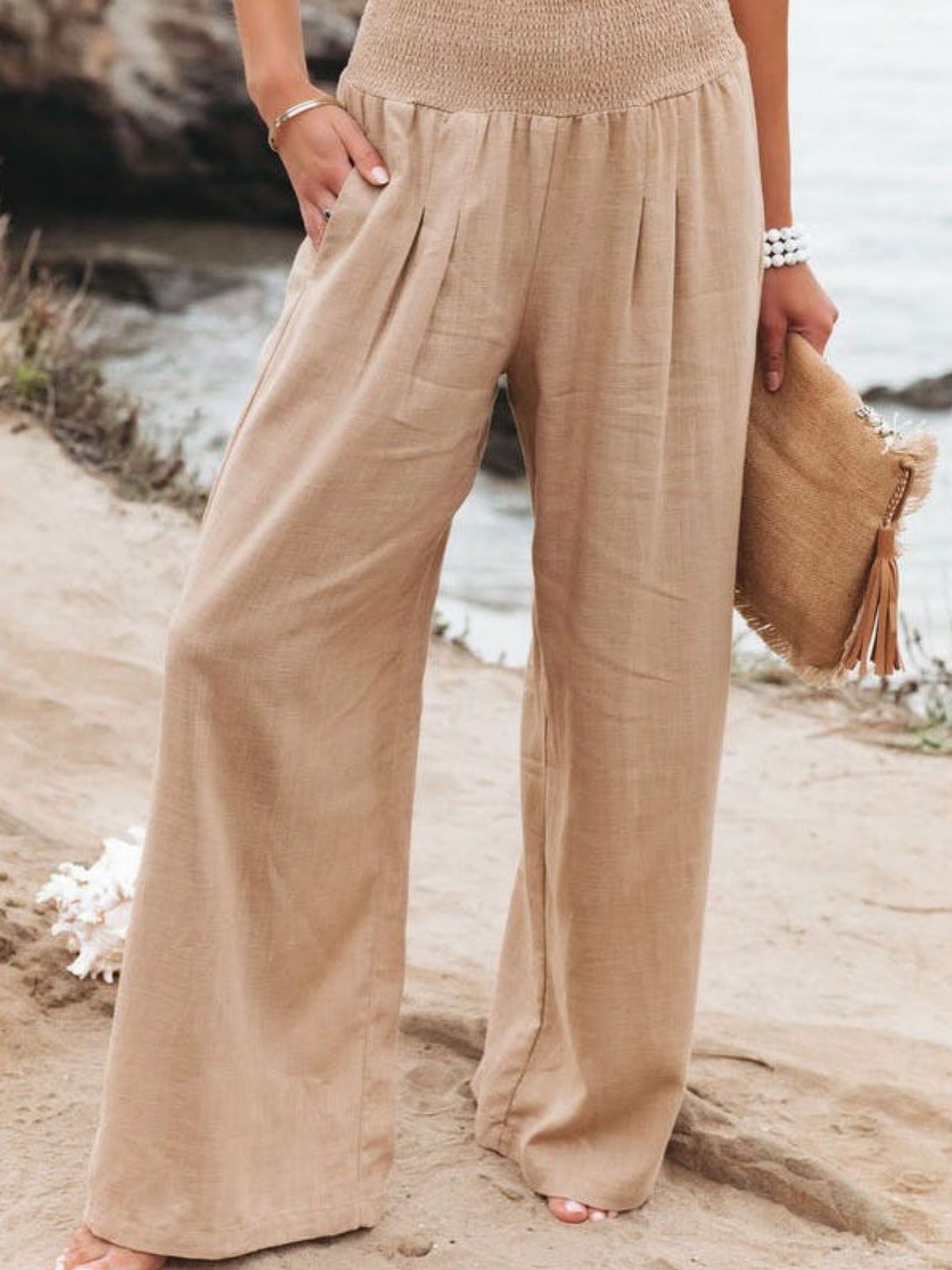 Boho Wide Leg Pants High Waist Casual Vacation Pants