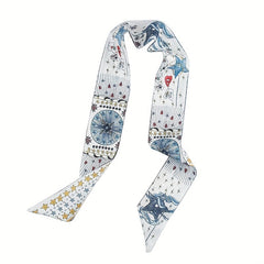 Flower Print Skinny Scarf Long Ribbon Neckerchief Silk Twilly Scarf