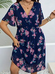 Women's Plus Floral Print Flutter Sleeve Midi Dress
