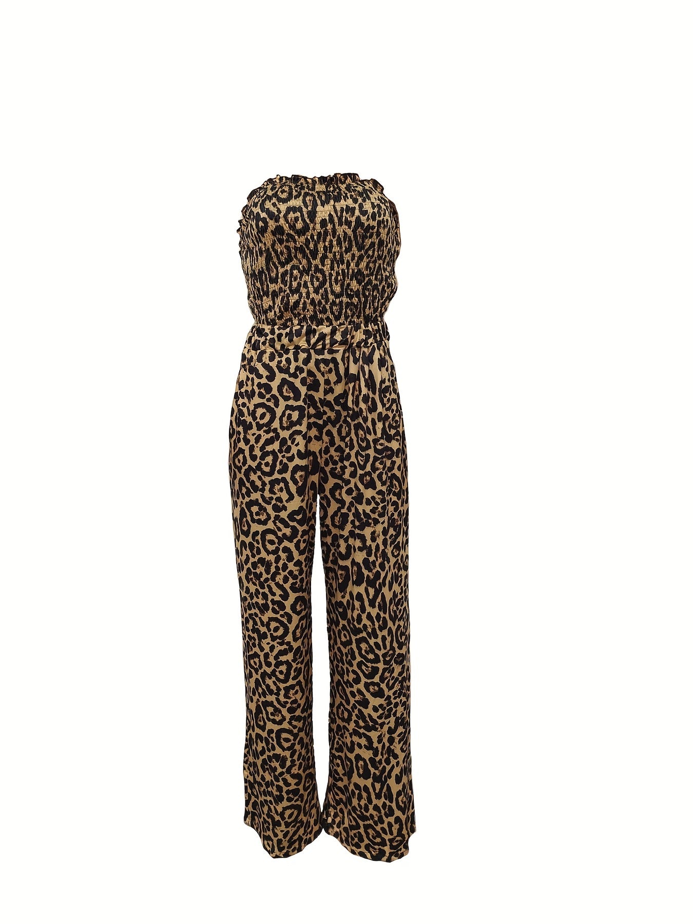 Leopard Print Wide Leg Jumpsuit Backless Sexy Jumpsuit