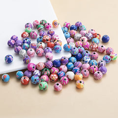 50pcs 8mm Polymer Clay Beads Round Spacer Flower Beads For Jewelry Making