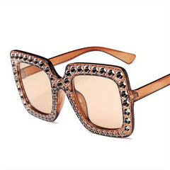Square Rhinestone Sunglasses Mod Gradient Lens Glasses UV400