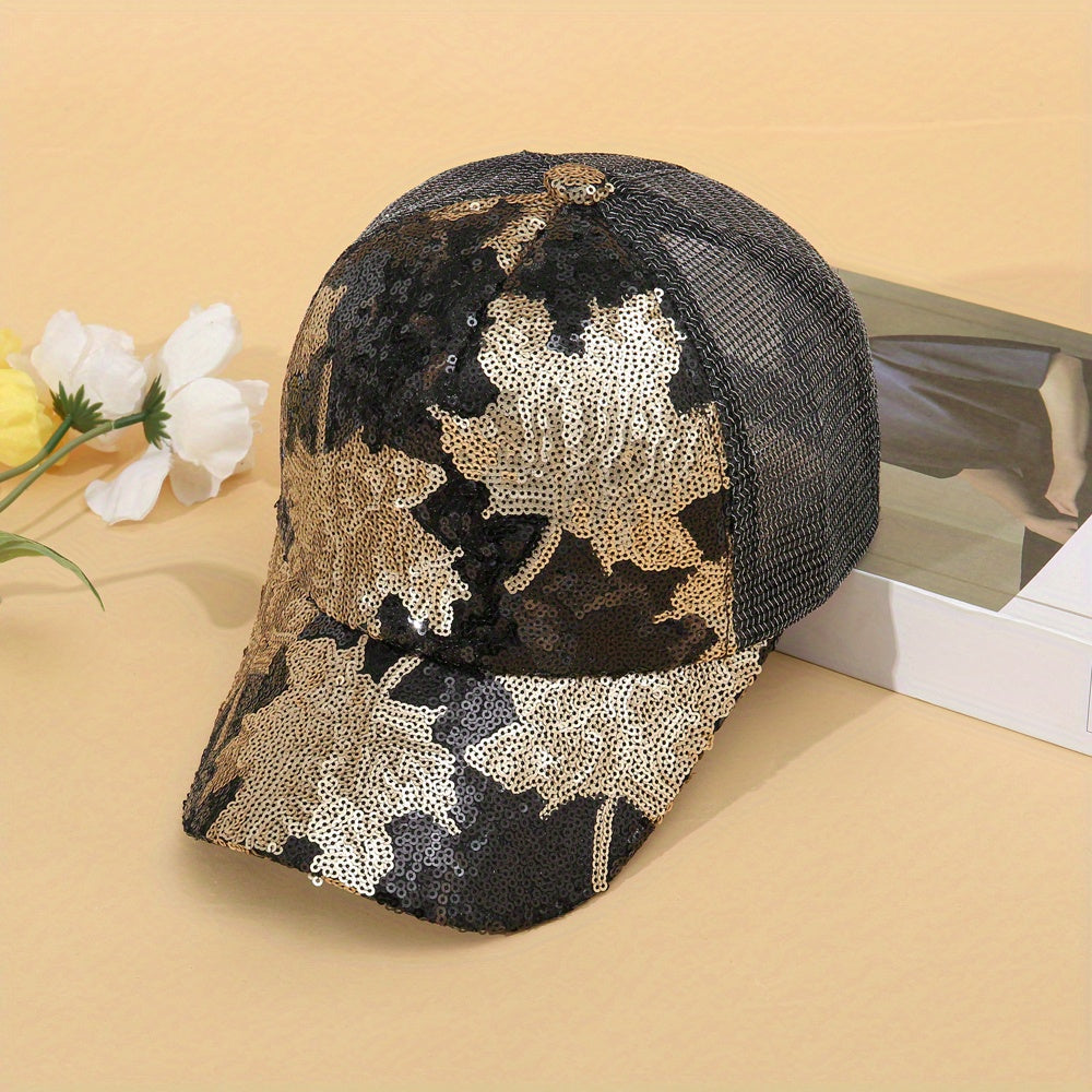 Maple Leaf Sequin Mesh Sunshade Sports Peaked Cap