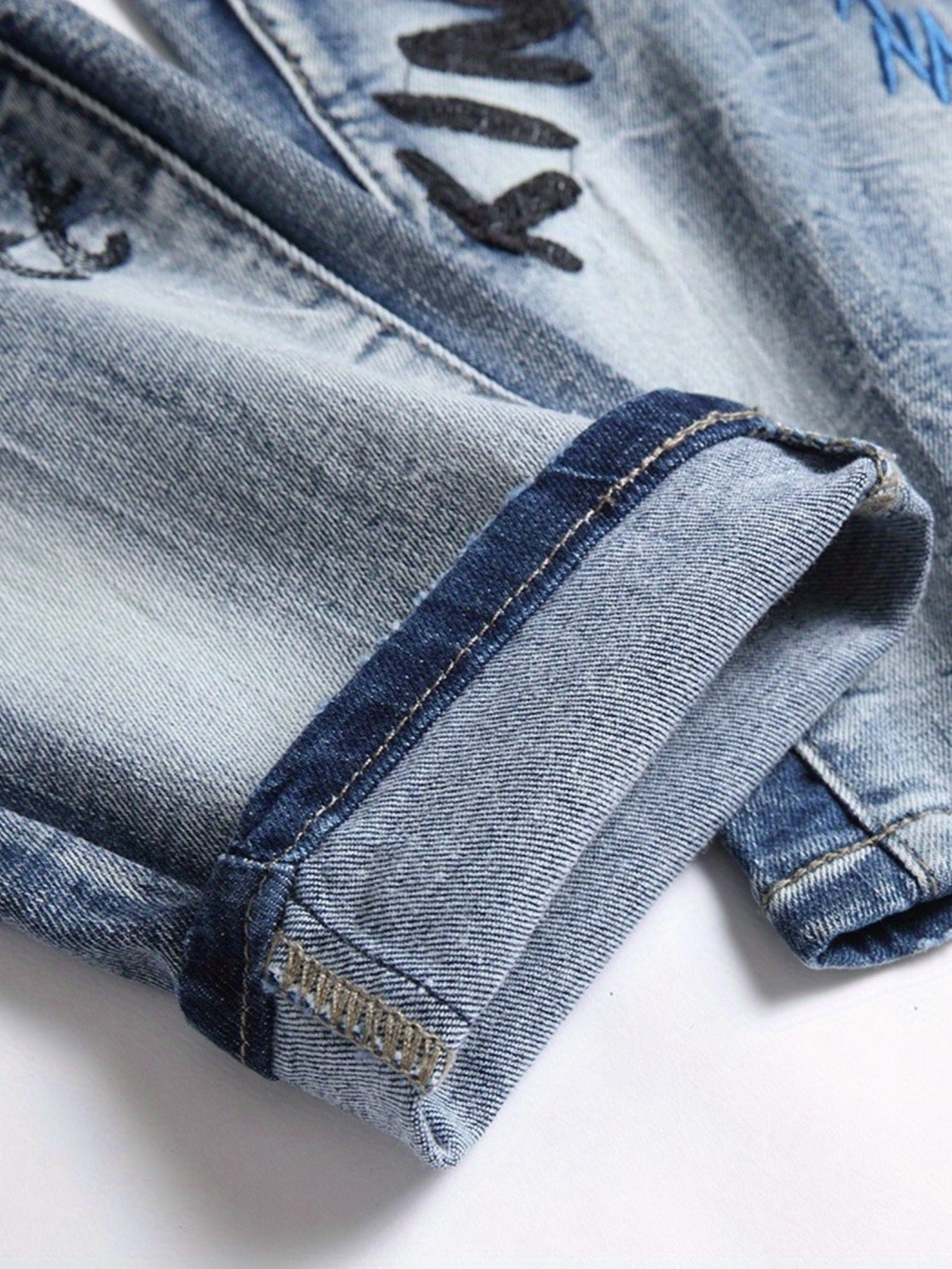 Men's Slim Fit Embroidery Denim Jeans Casual Streetwear Trousers